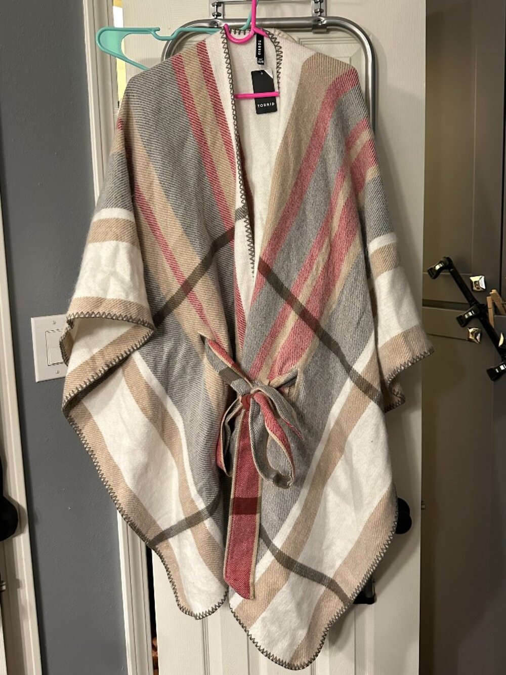 Plaid Poncho with Belt